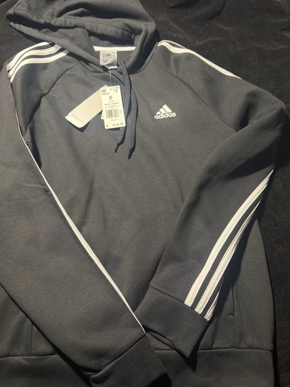 adidas Black Pullover Hoodie with White Tag Accent